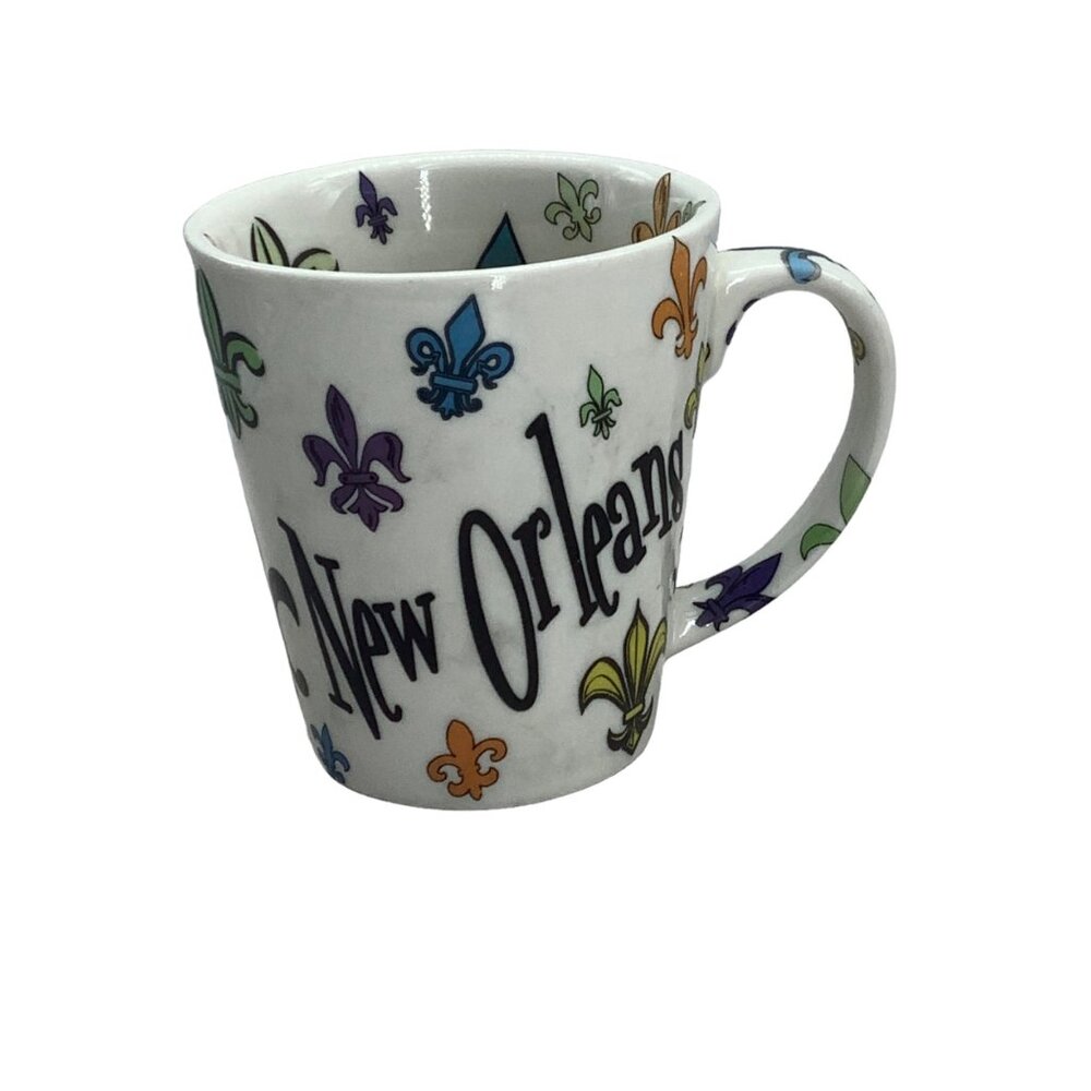 Vtg Fleur de Lis New Orleans Coffee Mug Cup Mardi Gras NFL Saints 4" x 3.5"